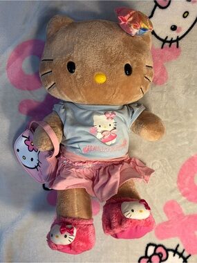 Vintage / Rare Build a Bear Hello Kitty Plush Doll in Pink and Light Blue Outfit